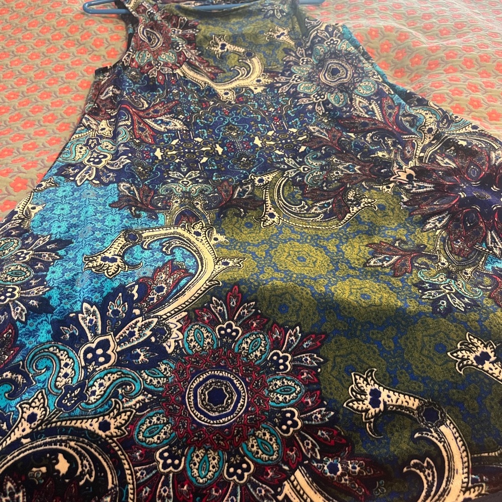 Blue and Green Sleeveless Scoop Neck Sundress